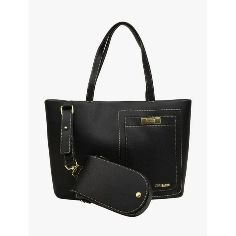 NWT Steve Madden Black Bizumi 3-Piece Tote Crossbody and Phone Bag